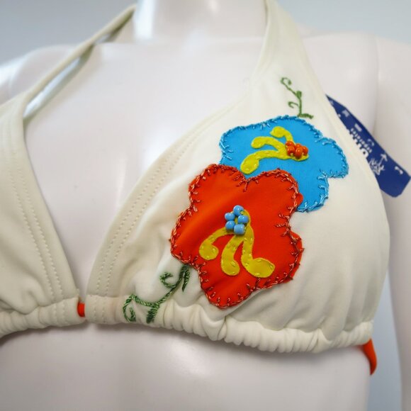 Christina 2-Piece Swimsuit White with Floral Appliqué Beading Embroidery Size M - Picture 15 of 16